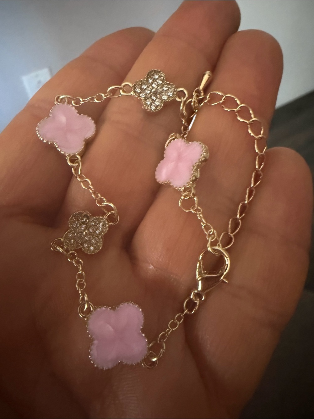 Delicate Pink Bracelet - Gold Tone